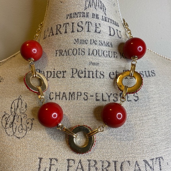 Red CZ Diamond Gold Spiral Bracelet & Necklace Set - Picture 8 of 9